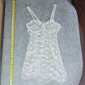 White Sheer Mesh Heart Ruched Adjustable Strap Wire Cup Lingerie Dress Small‎